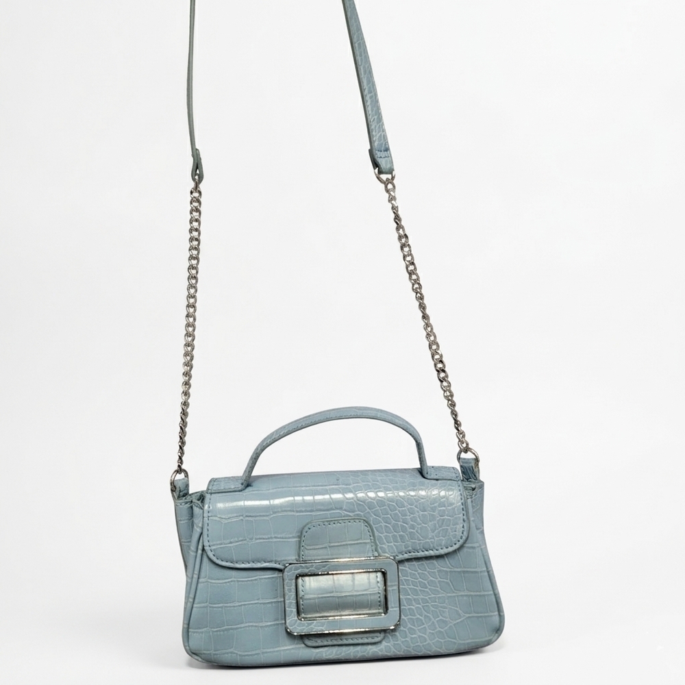 Zara Blue Croc Embossed Mini Crossbody